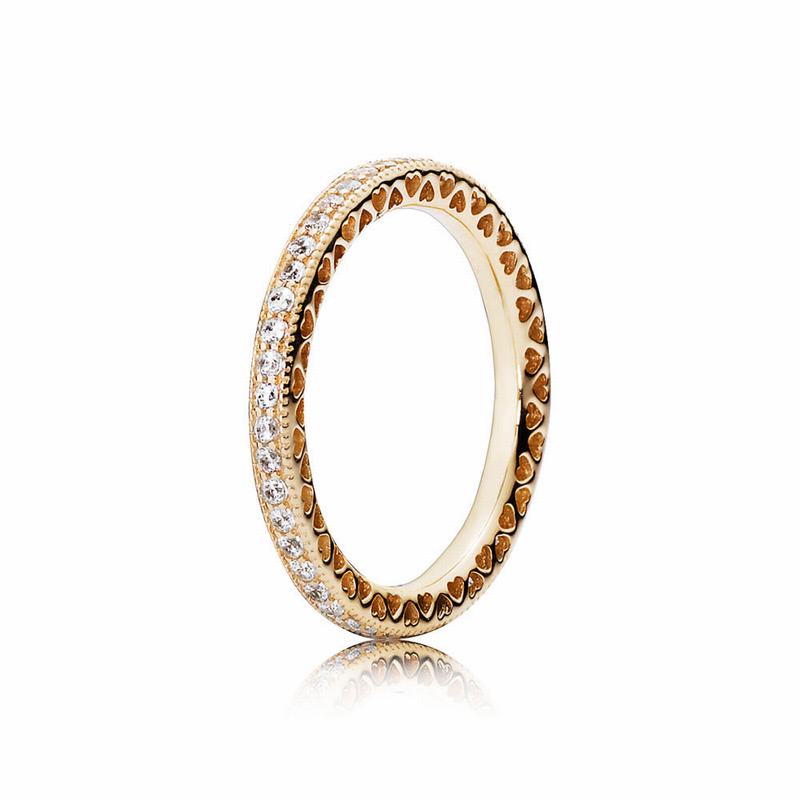 Pandora Hearts Stackable Ring Ireland - Yellow Gold 14 K/Cubic Zirconia - 198236BDS